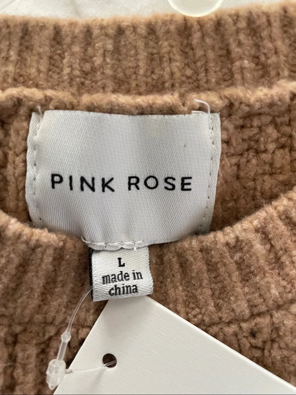 Pink Rose Camel Tan Knit Crew Neck Sweater Vest Tank Top NWT
